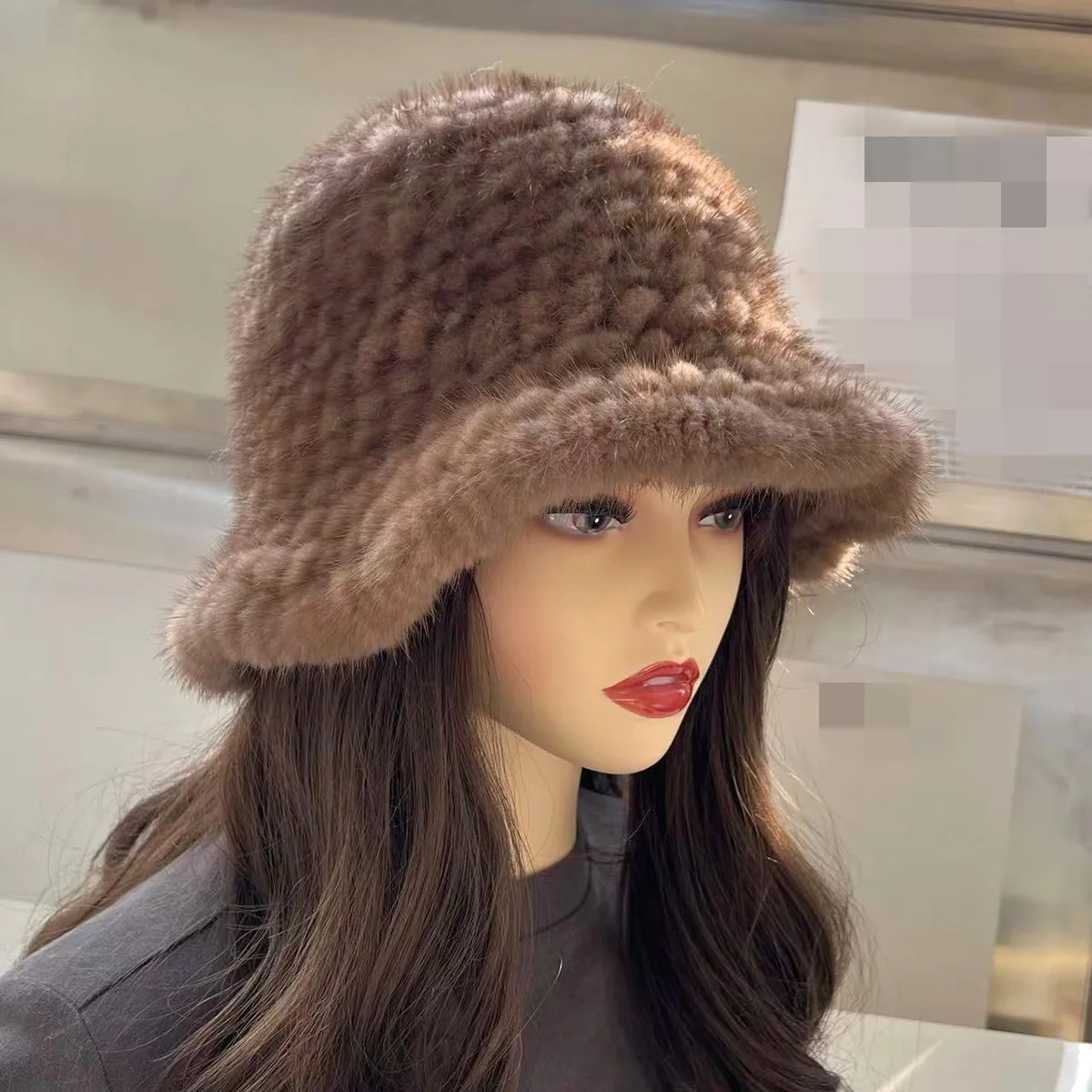 Genuine Mink Fur Hat Hand Knitted Winter Fluffy Cap Warm Fashion Lady Women Fedora