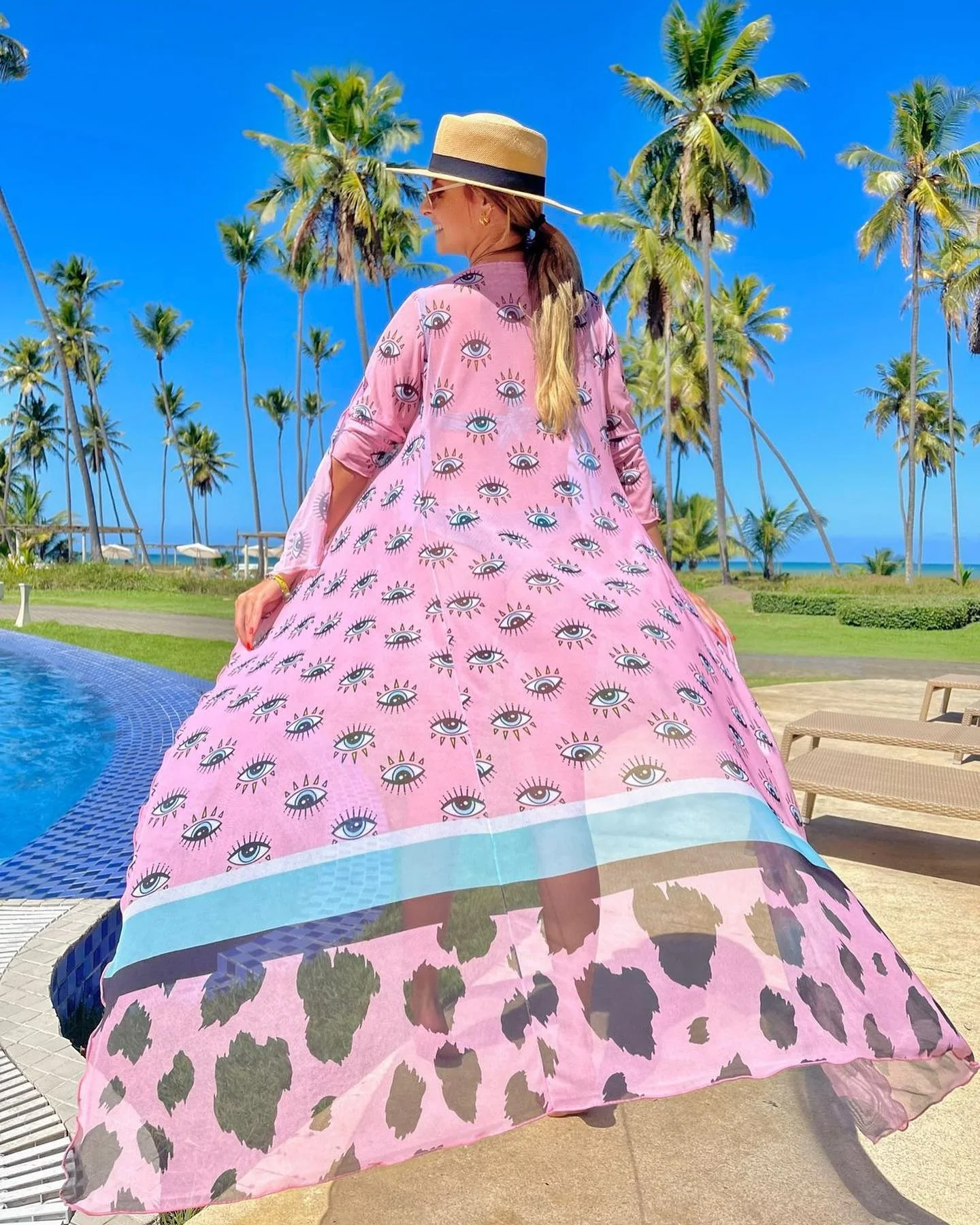 

Женское летнее кимоно с длинным рукавом и принтом