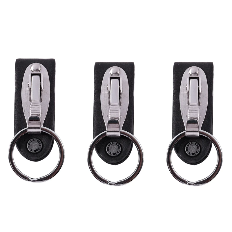 

3X Stainless Steel Keyring Design Faux Leather Belt Loop Key Chain