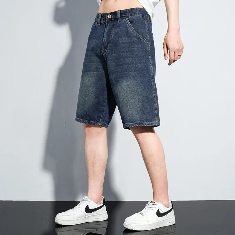 Мужские повседневные прямые брюки свободного кроя серые джинсовые шорты средней