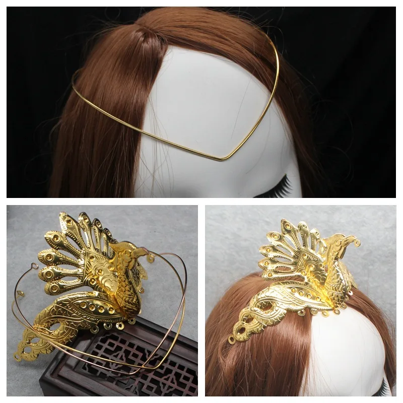 

DIY Chinese Crown Halo Phoenix Material Hanfu Hairpin Step Swing V-shaped Forehead Base Gold-plated Xiuhe Bride Accessories
