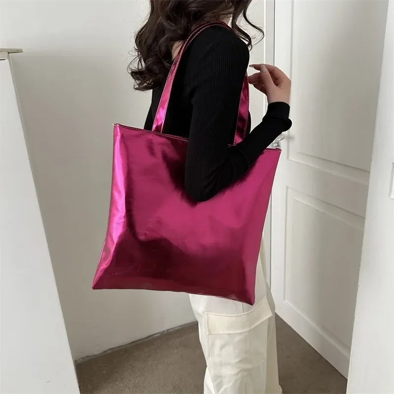 Глянцевые сумки-тоут для женщин модная сумка покупок большой емкости сумки из