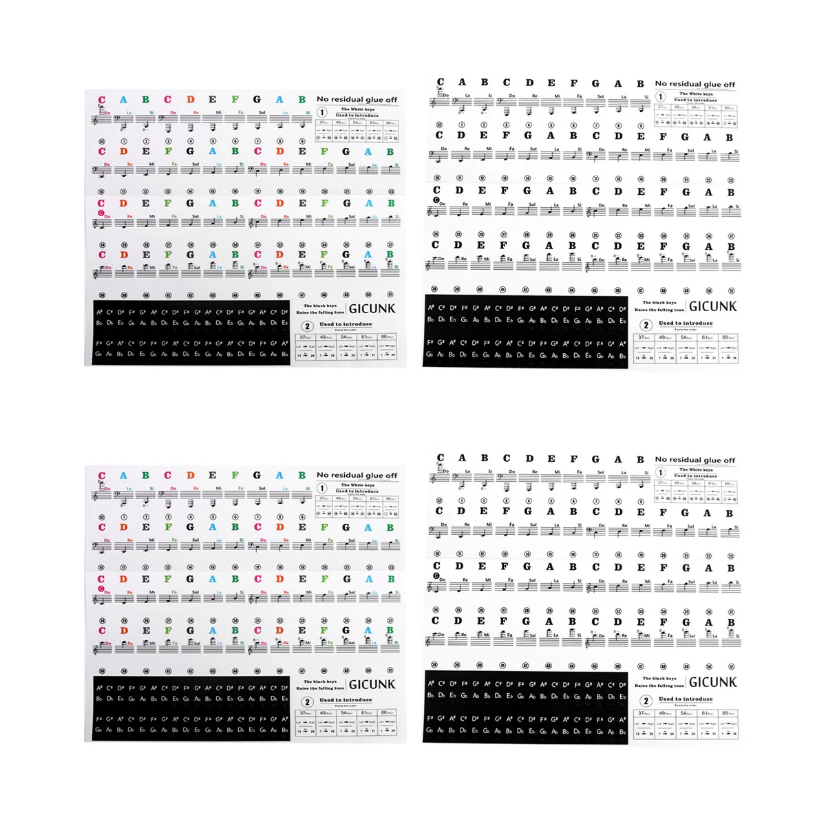 

4 Sheets of Beginner Piano Introductory Stickers Adhesive Piano Keyboard Stickers