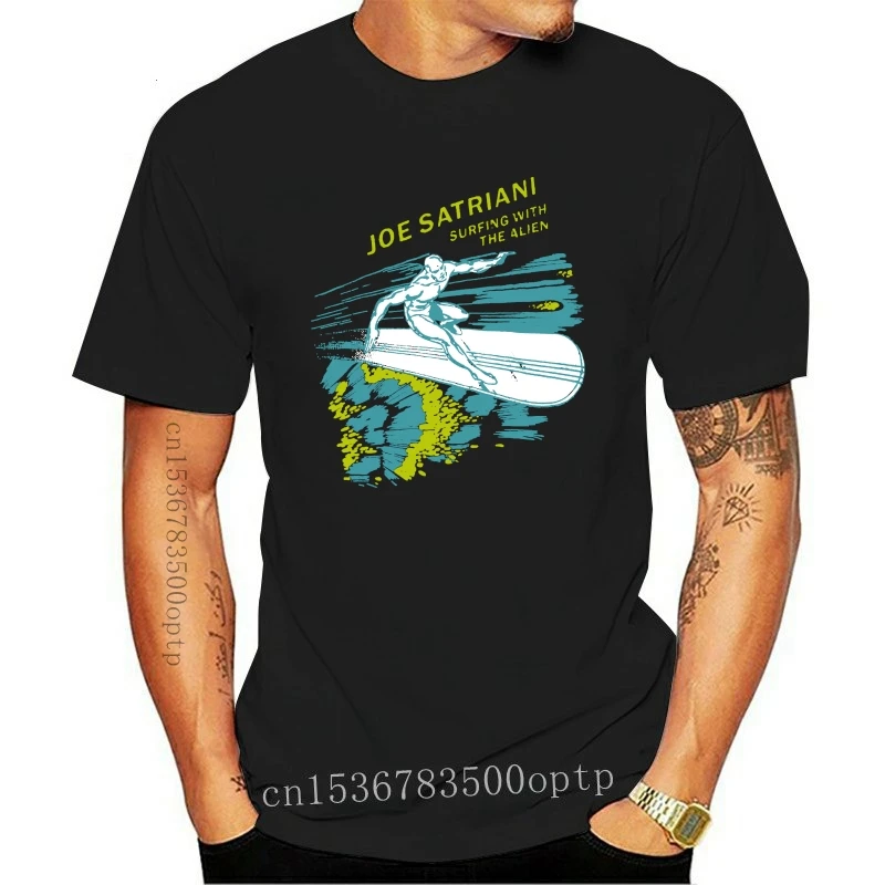 

2022 Vtg Joe Satriani Серебряная футболка для серфинга с инопланетянином Reprint S 3XL Повседневная тонкая Винтажная футболка в стиле хип-хоп