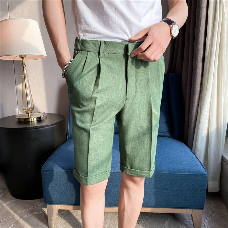 

end High Suit Shorts men's slim fit summer business casual straight pants men's fashion temperament five point trousers