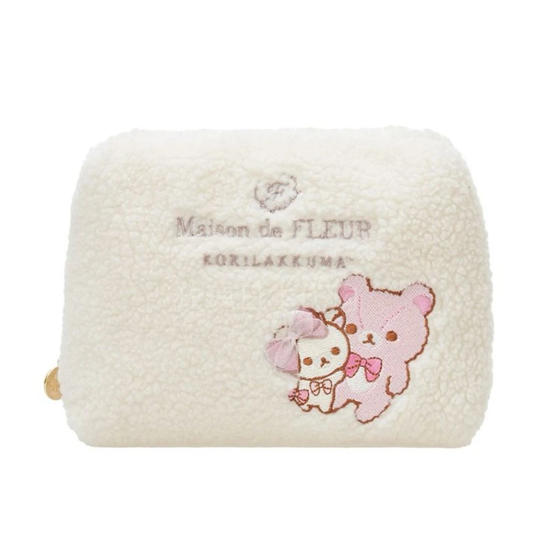 Фото Rilakkuma Korilakkuma плюшевая косметичка, органайзер для хранения с вышивкой, милая косметичка с мультяшным медведем, косметичка №1