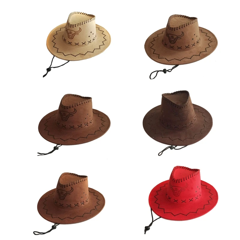 

E9LC Retro Felt Cowgirl Hat with Anti-slip Band Western Hat for Summer Sun Protect