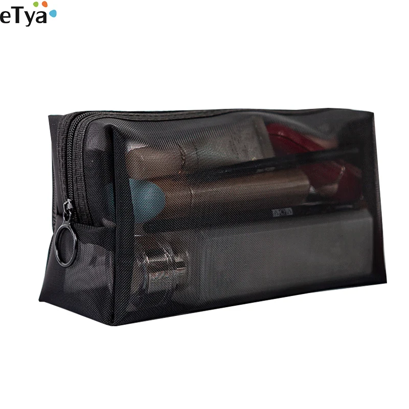 1PCS Women's Cosmetic Bag Travel Neceser Black Toiletry Kit Transparent Makeup Organizer Washing Pouch Small Large Make Up Bag