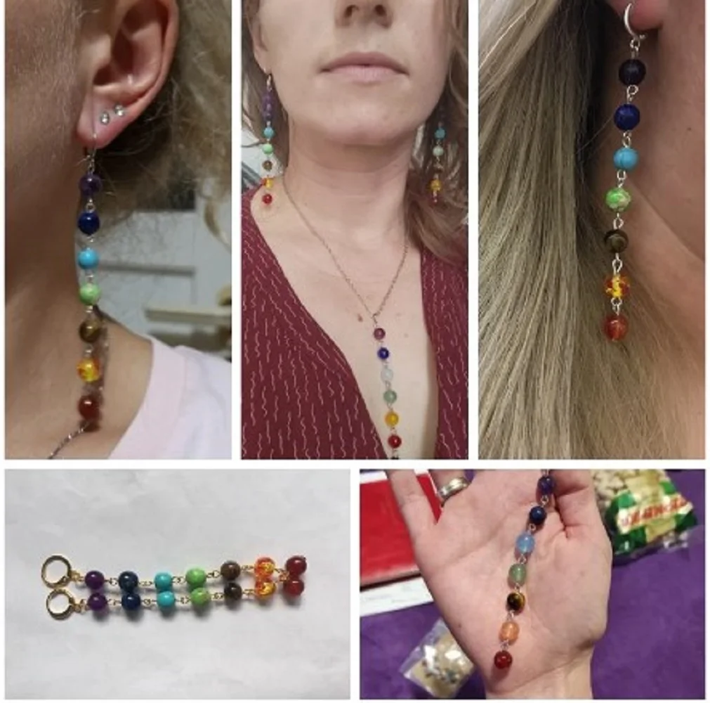 

Rainbow Round Natural Stone Earrings 7 Chakra Earrings Women Long Fringed Statement Beads Earring Reiki Healing Jewelry Gifts