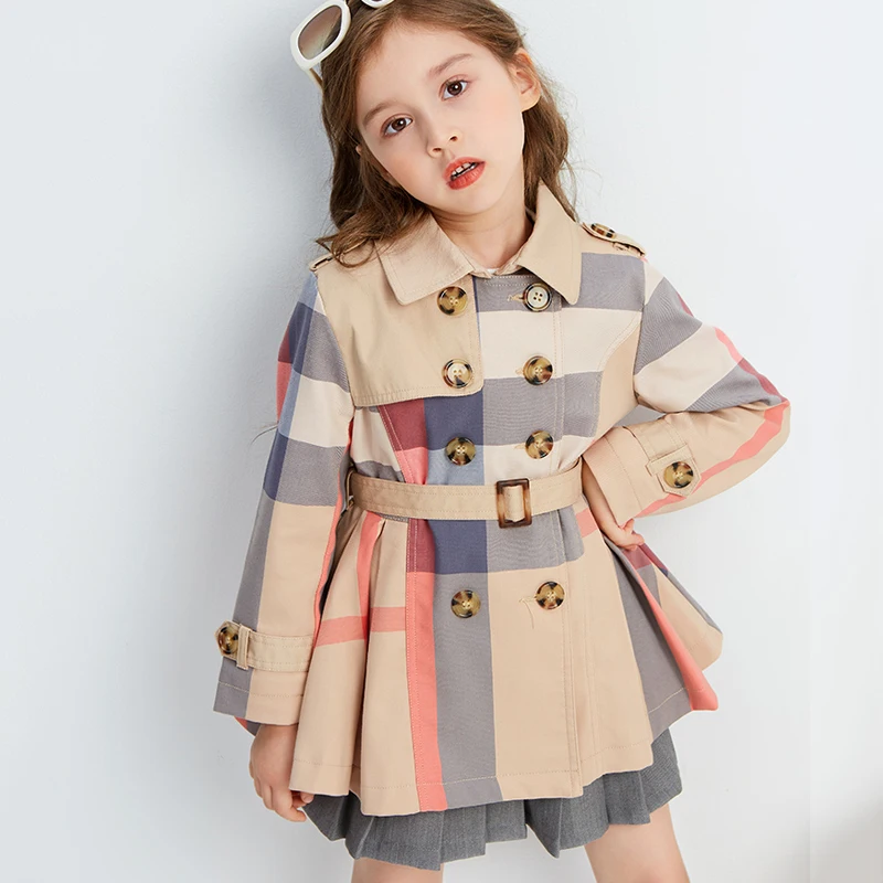 

big Girl Coats Autumn Winter Teenage Long Sleeve Trench Jacket Kids Double Breasted Belted Windbreaker Child Cute Coat for 2-12Y