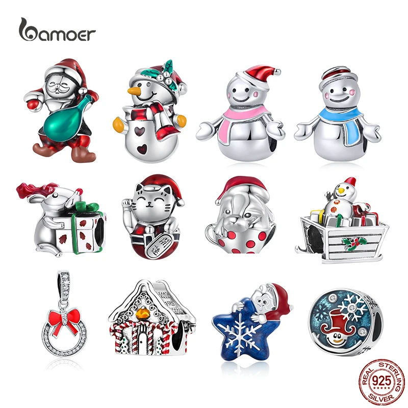 

Bamoer 925 Sterling Silver Santa Claus Bead Snowman Fortune Cat Charms Christmas Gift Fit Women Bracelet Necklace Jewelry Making