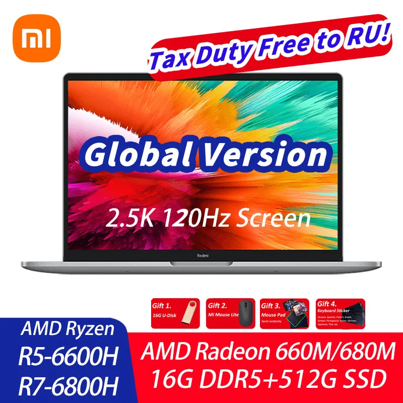  Xiaomi RedmiBook Pro 14 2022 Ryzen R5 6600H/R7 6800H AMD Radeon 660M/680M графика 2,5 K 120 Гц ноутбук 16 ГБ + 512 ГБ ПК 