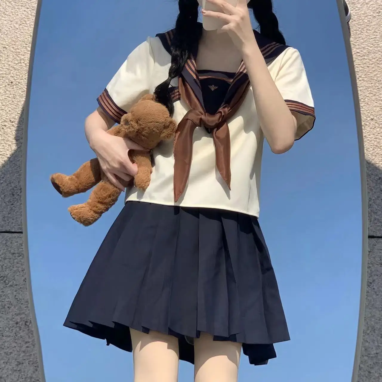 

White Sailor Collar Shirt Bow Tie Women's 3-Piece Set Summer Blue Pleated Mini Skirt Japanese JK College Navy Style Sweet Suit