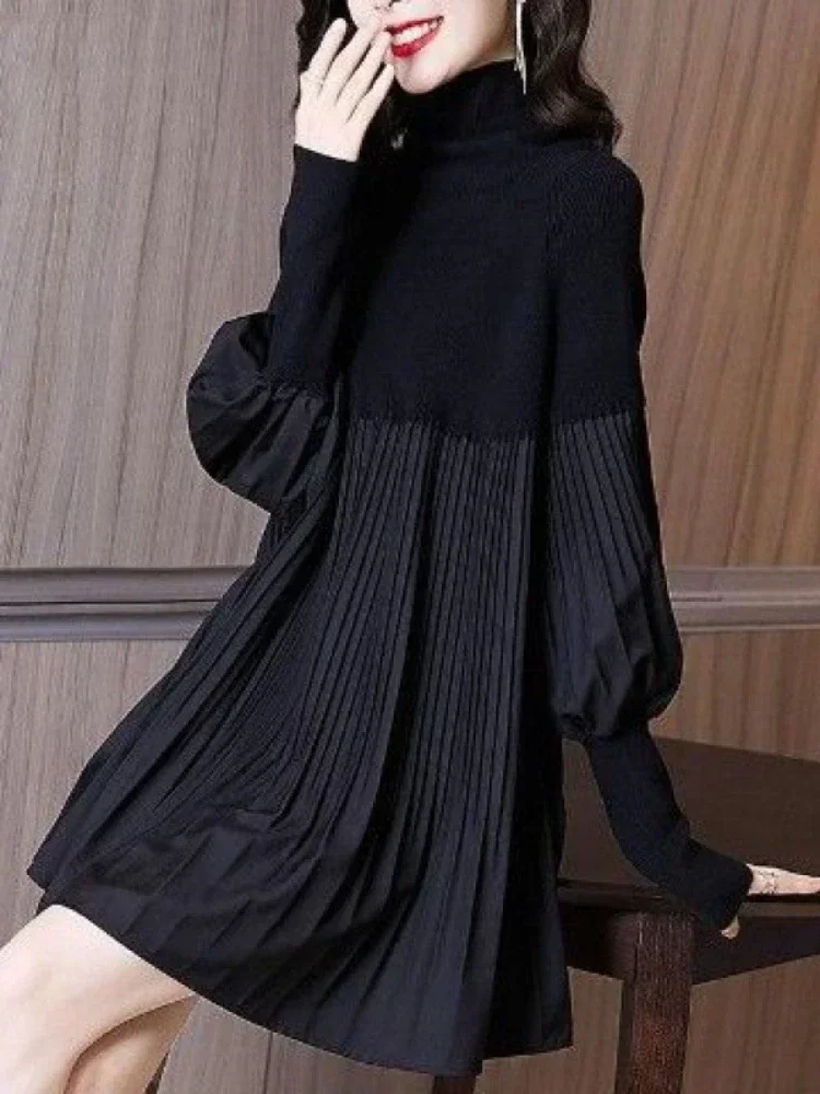 Платье женское осенне-зимнее трикотажное с длинными рукавами-фонариками