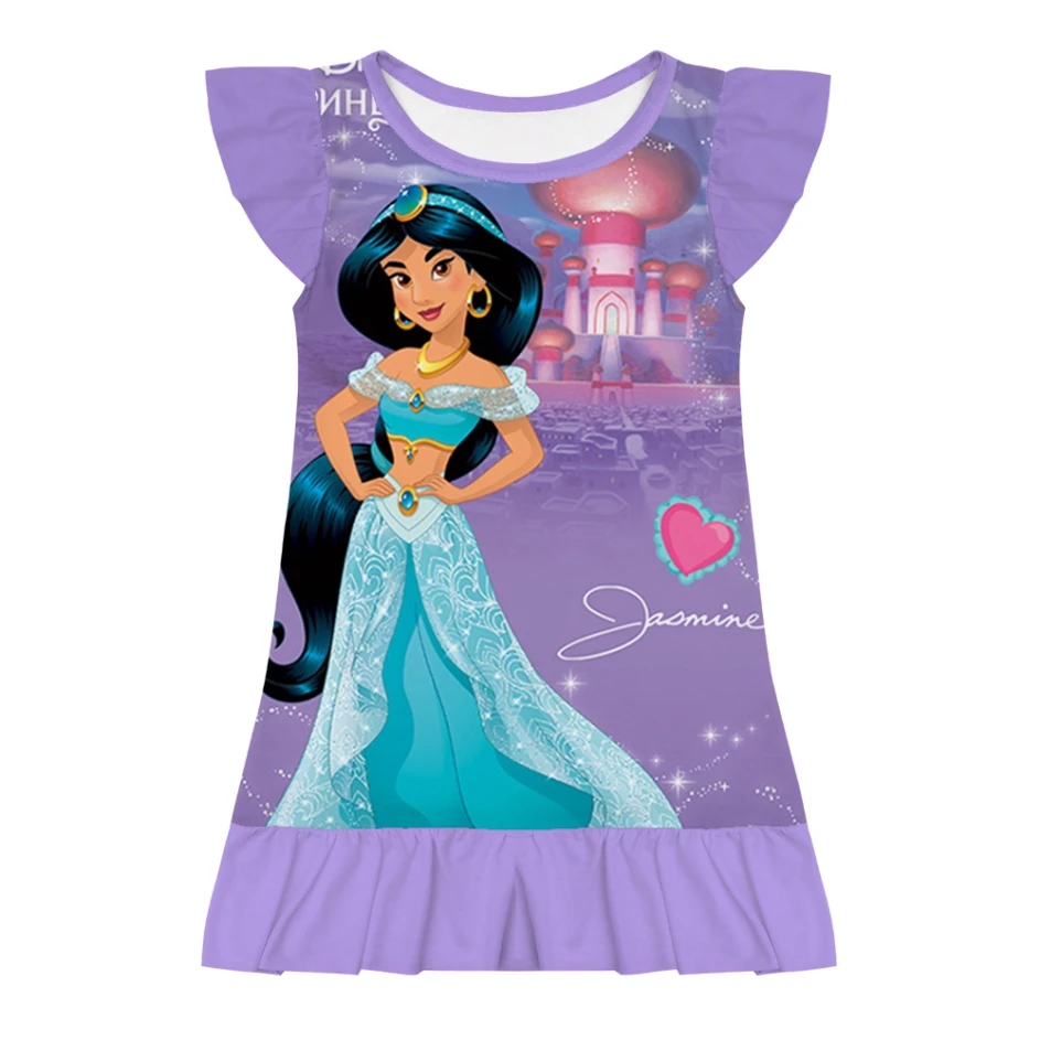 

Disney Lamp of Aladdin Girls Beautiful Jasmine Princess Dresses 3D Print Magic Carpet Flying Kids Dress Summer Fashion Clothes
