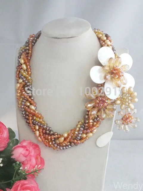 

New African party flower necklace earring, shell beads jewelry set 20"