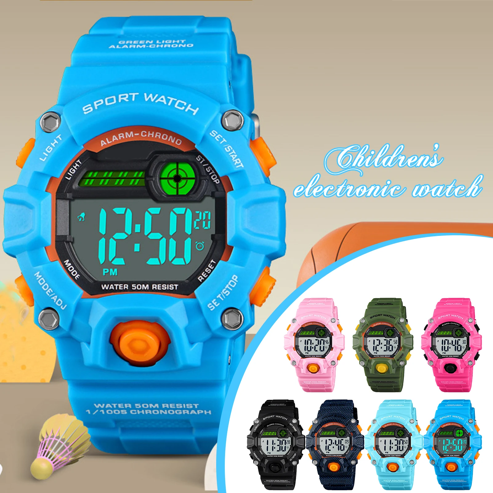 Многофункциональные детские электронные часы спортивные водонепроницаемые