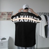 t shirt large size japanese reflective letters loose cotton mens short sleeved top fat casual top trendy summer