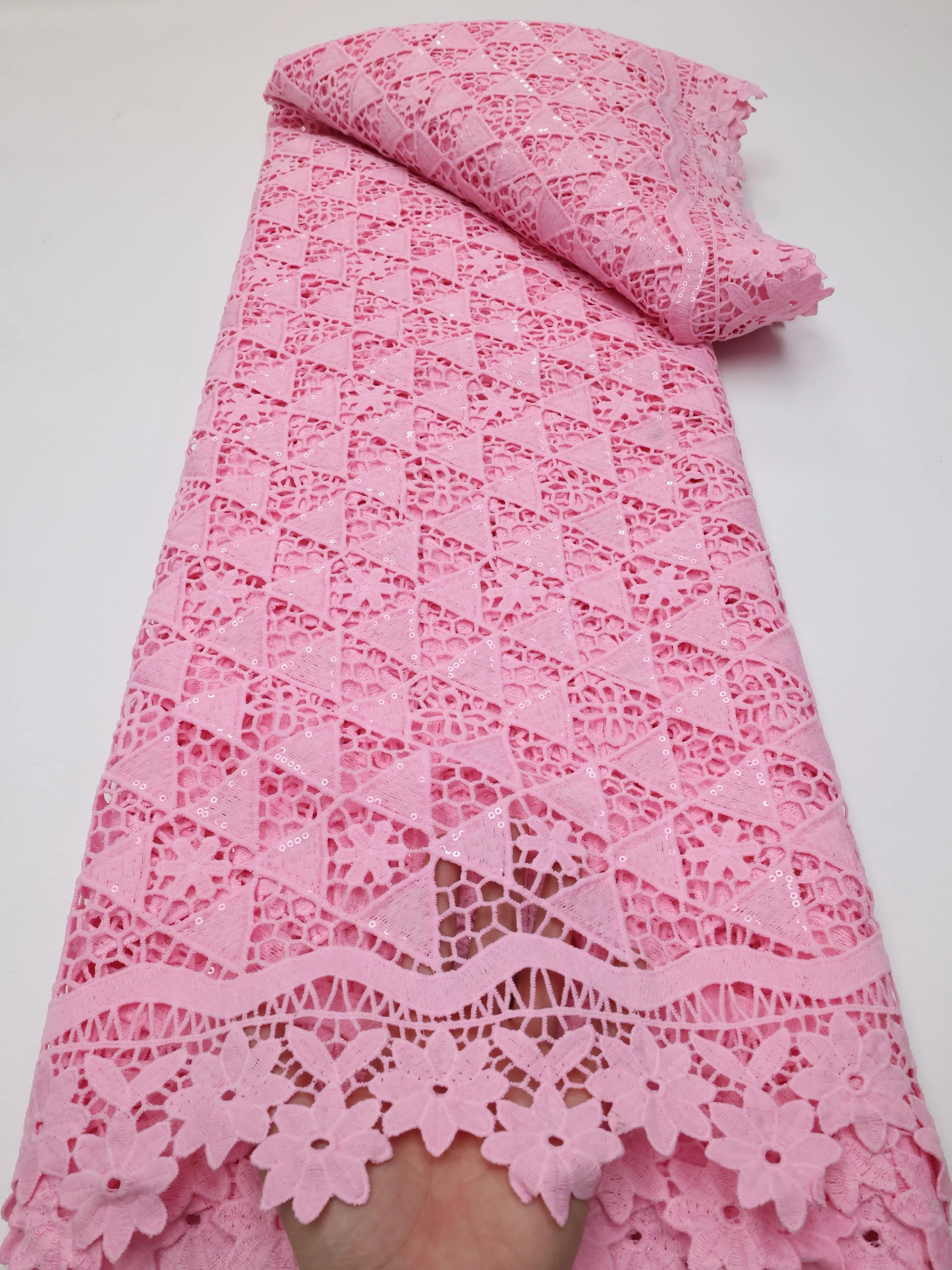 Экологичная вышитая молочная шелковая кружевная ткань для нигерийского