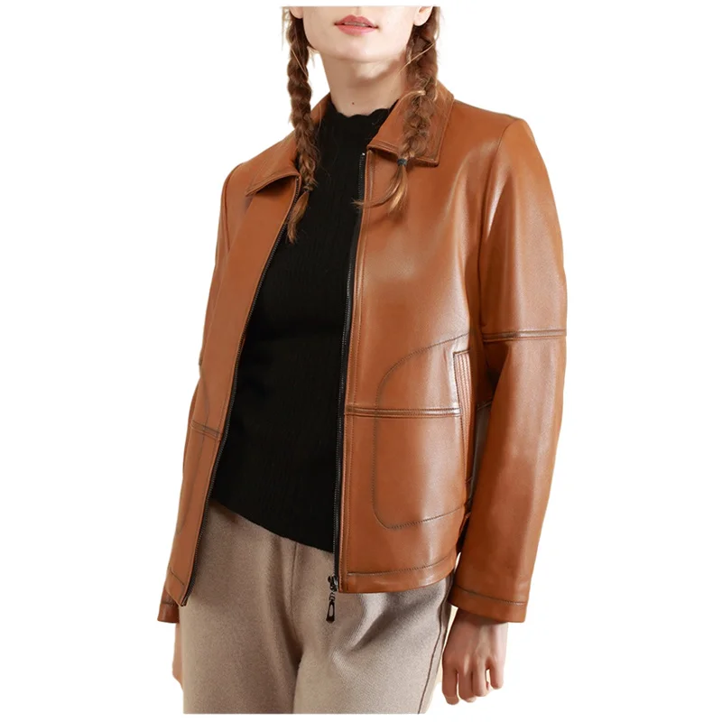 

Leather Large Size Jacket Spring And Autumn Women's Large Size Short Frosted Genuine Leather Jacket Coat Sheepskin Jacket