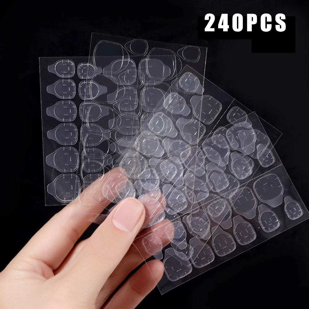 

240PCS uñas postizas adhesivas reutilizables Double-Sided Stickers Jelly Transparent Nail Glue False Nail Reusable Adhesive