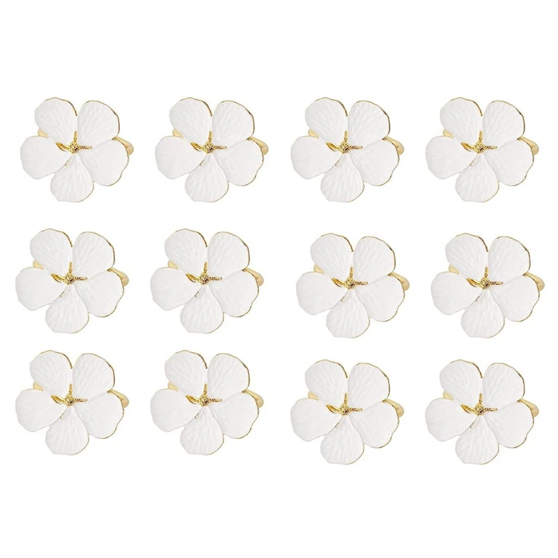 

Napkin Rings ,12 PCS Flowers Napkin Ring Holders Dinner Tables Rings Elegant Ornament Table Setting Decoration ,White