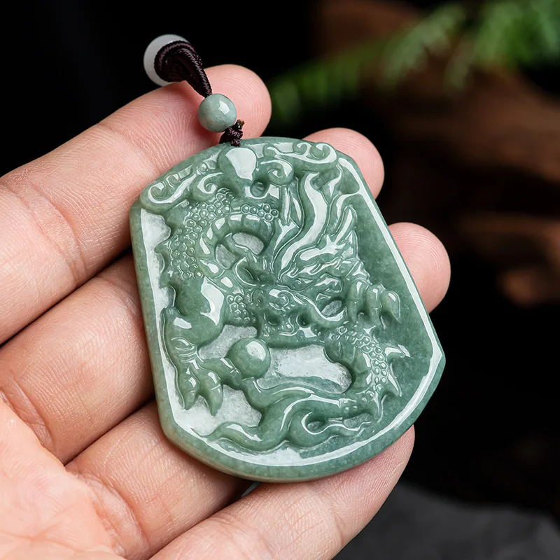 

Burmese Jade Dragon Phoenix Pendant Natural Charm Necklace Real Vintage Amulets Men Jadeite Emerald Choker Jewelry Green Amulet