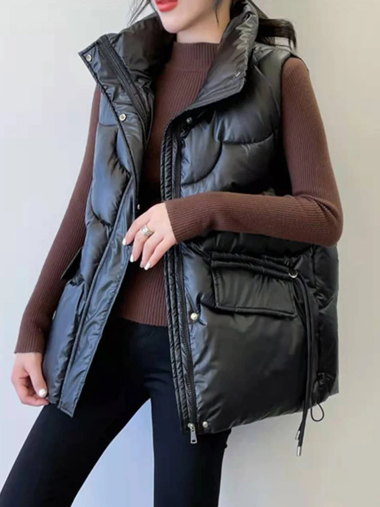 Женский жилет на молнии Ailegogo, осенне-зимний теплый хлопковый жилет свободного покроя с воротником-стойкой