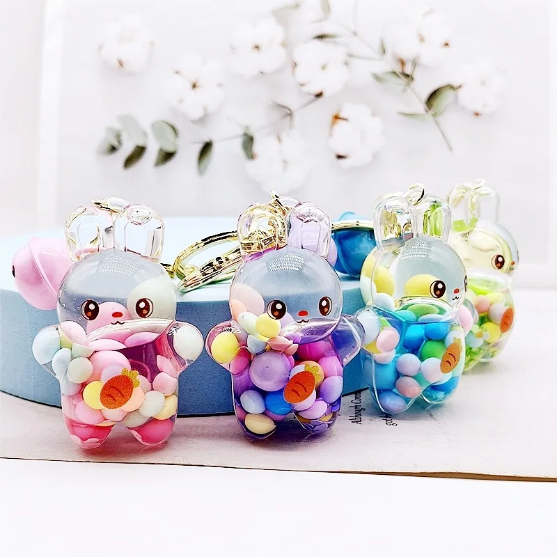 

Cute Cartoon Oil-Filled Graffiti Bunny Keychain Colorful Beads Car Key Pendant Little Creative Gifts Bag Ornaments Fast Jewelry