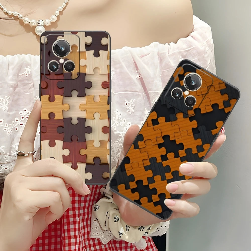 Puzzle Pretty Fashion Mobile Cell Phone Case for Realme GT 2 9i 8i 7i Pro X50 X2 C35 C21 C20 C11 C3 Black Soft Cover Shell