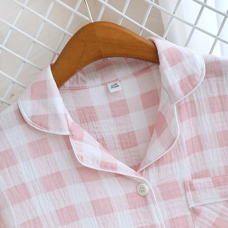 2023 зимние пижамы для пар 100% марля хлопок простой стиль клетчатая пижама с принтом