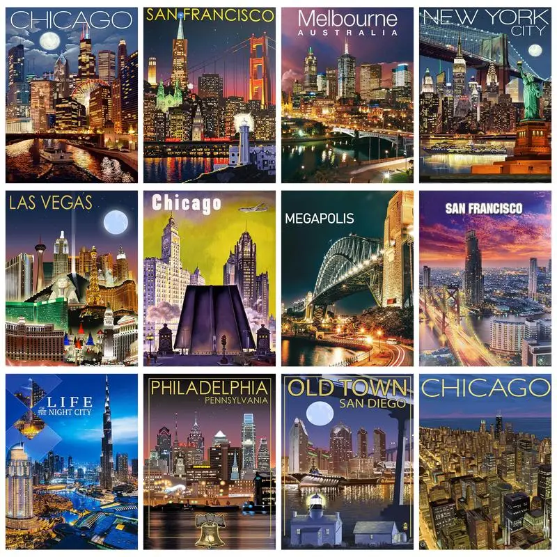 

GATYZTORY Oil Painting By Numbers City Landscape Buildings Poster For Adults Kids Canvas Painting Gift Handiwork Picture Paint