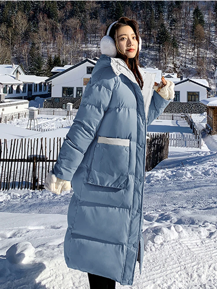 Women Long Jacket Coats Winter Warm Hooded Parkas Loose Thick Cotton Padded Coats Solid Female Snow Outwear Jackets