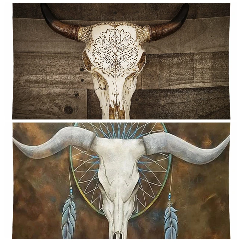 

Southwestern Bull Skulls And Horns Skeleton Sacred Texas Longhorn Cow Dreamcatcher Tapestry By Ho Me Lili For Livingroom Decor