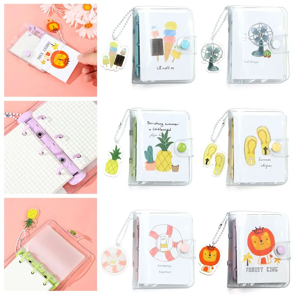 

with Pendant for Diary Journal Transparent 3-Ring Binder Covers Mini Loose-Leaf Notebook with Inner Paper Small Notepad