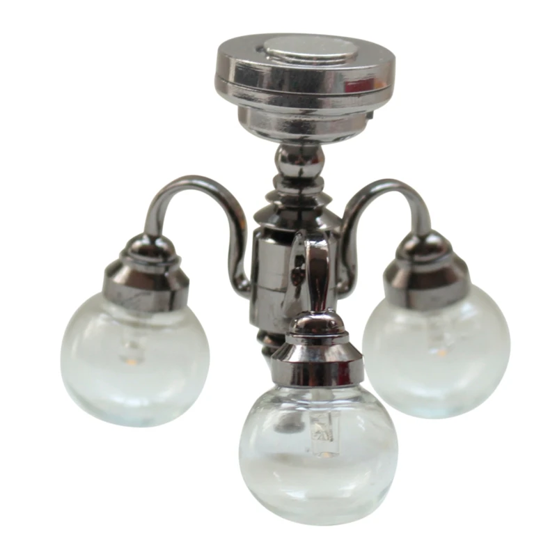 

1:12 Dollhouse Mini Modern Miniature 3 Arm Lamp Can Light LED Ceiling Lamp Glass Shade DollHouse Decoration