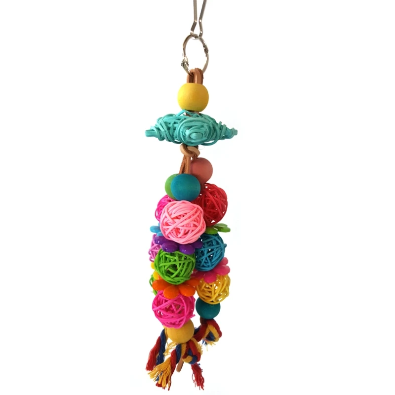 

C63B Parrot Chew Toy Bright Colors Rattan Balls Entertainment for Small Birds