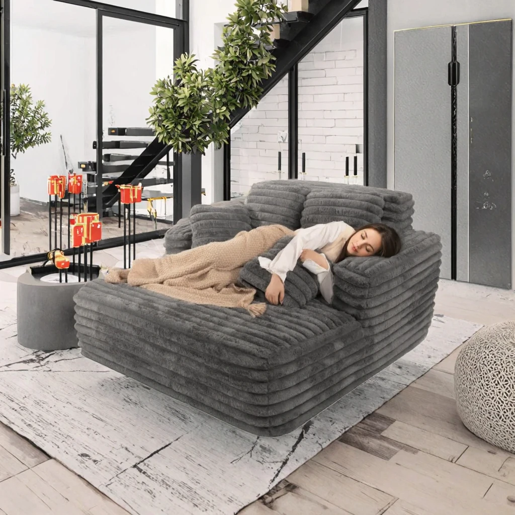 Фото Диван-кровать Easyhomesofa для гостиной, трехместный, увеличенный, бескаркасный, из плюшевой вельветовой ткани №5