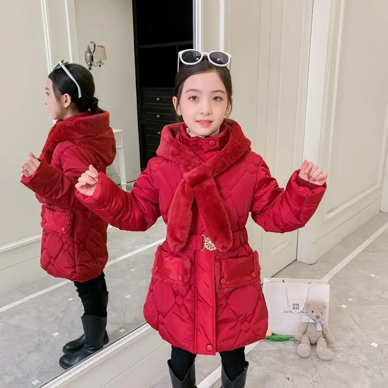 

Children's Winter New Girls' Cotton-padded Clothes Children's Mid-length and Big Girls' Thickened Turkey Hair Cotton Parkas Q56