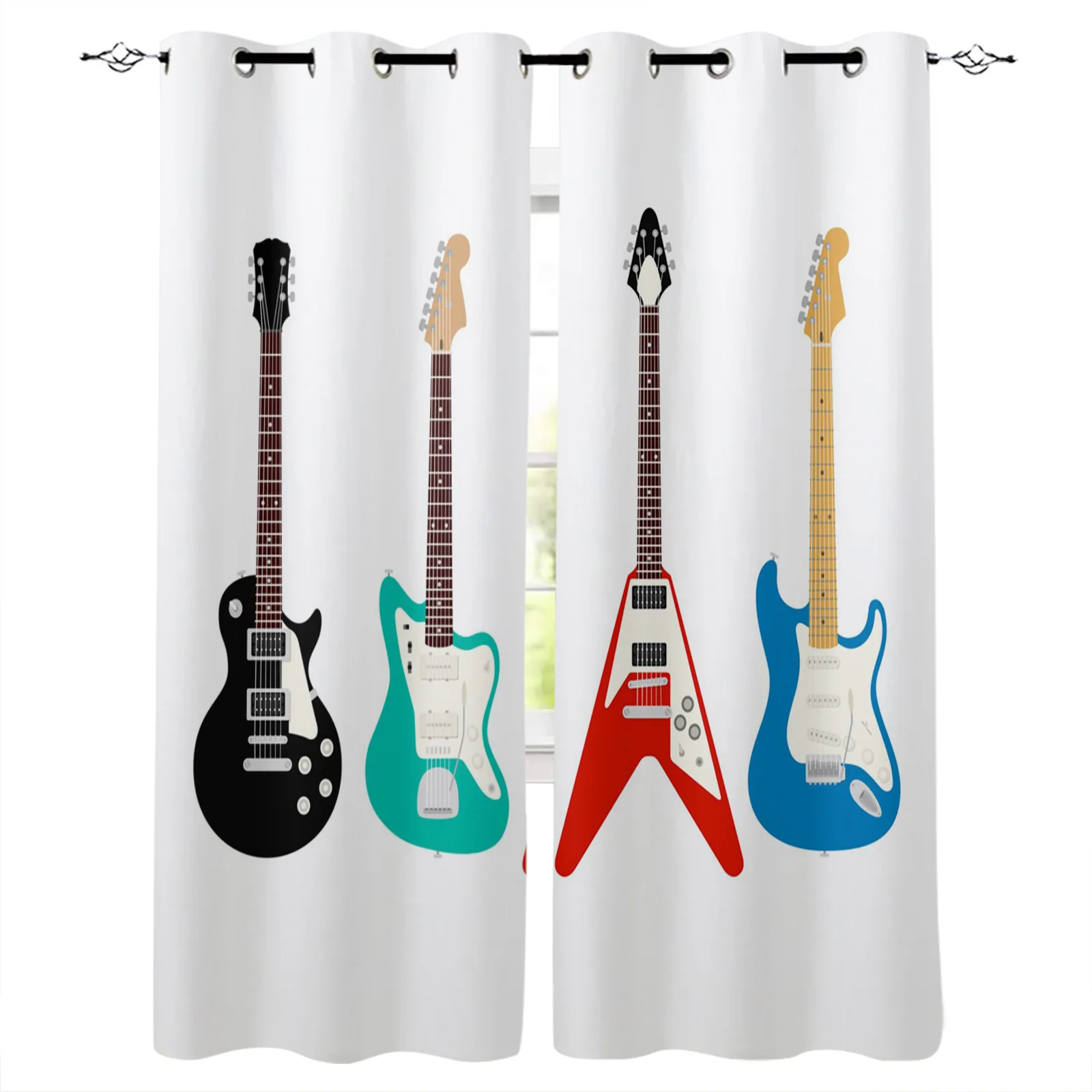 

Guitar Bass Jazz Music Classic White Blackout Curtains Window Curtains for Bedroom Living Room Decor Window Treatments