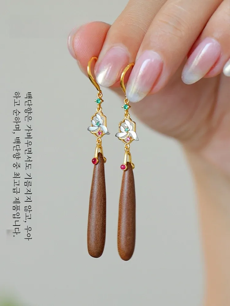 Индийские серьги из белого сандалового дерева женские стерлингового серебра S925