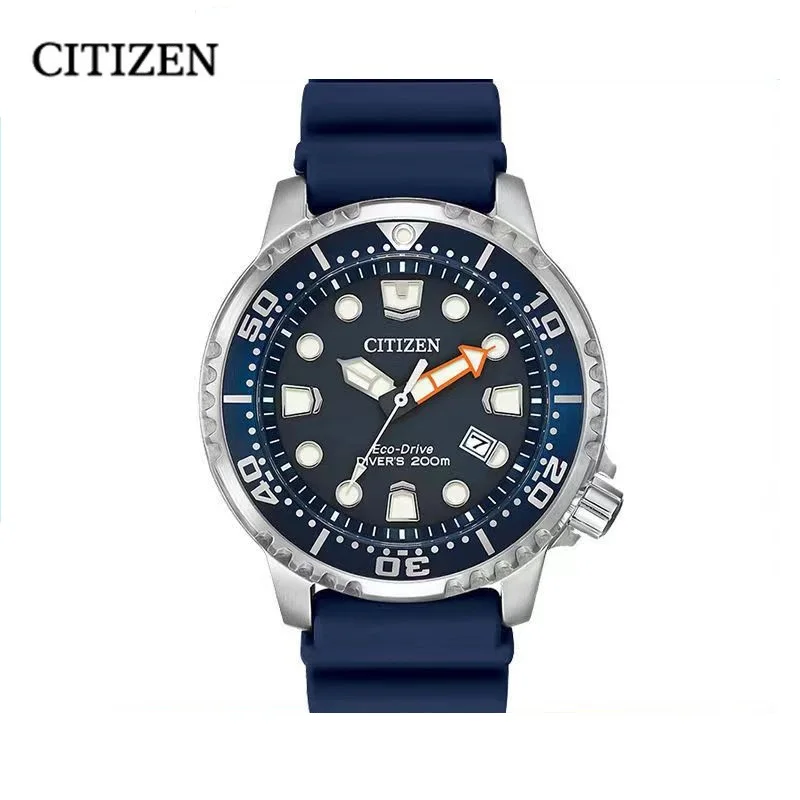 

Часы наручные Citizen BN0150 мужские спортивные, светящиеся с силиконовым ремешком, с черным циферблатом, для дайвинга
