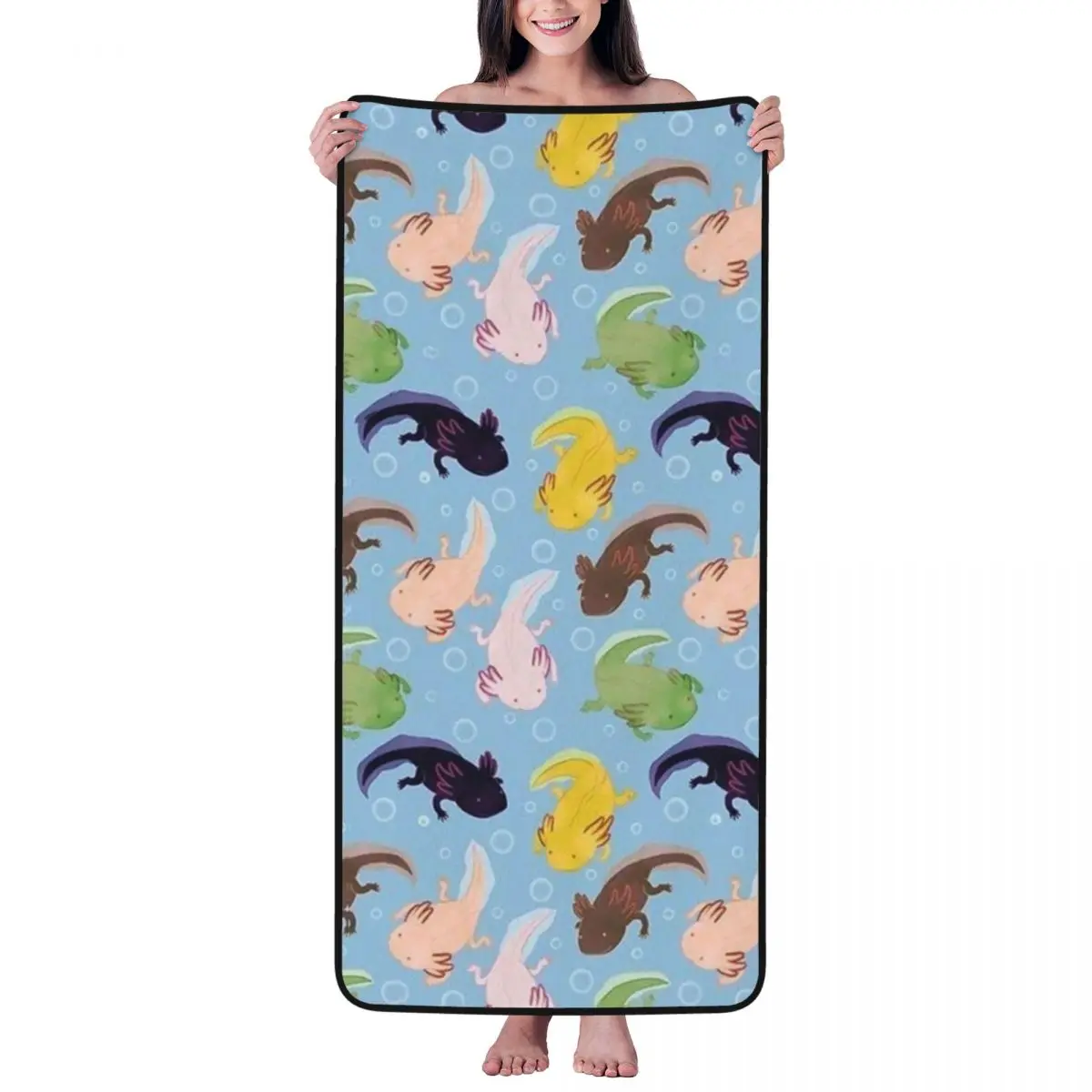 

Colorful Axolotl Pattern Beach Towel for Adult Kids Microfiber Bath Towel Blanket for Camping Swim Pool Travel Beach Gym