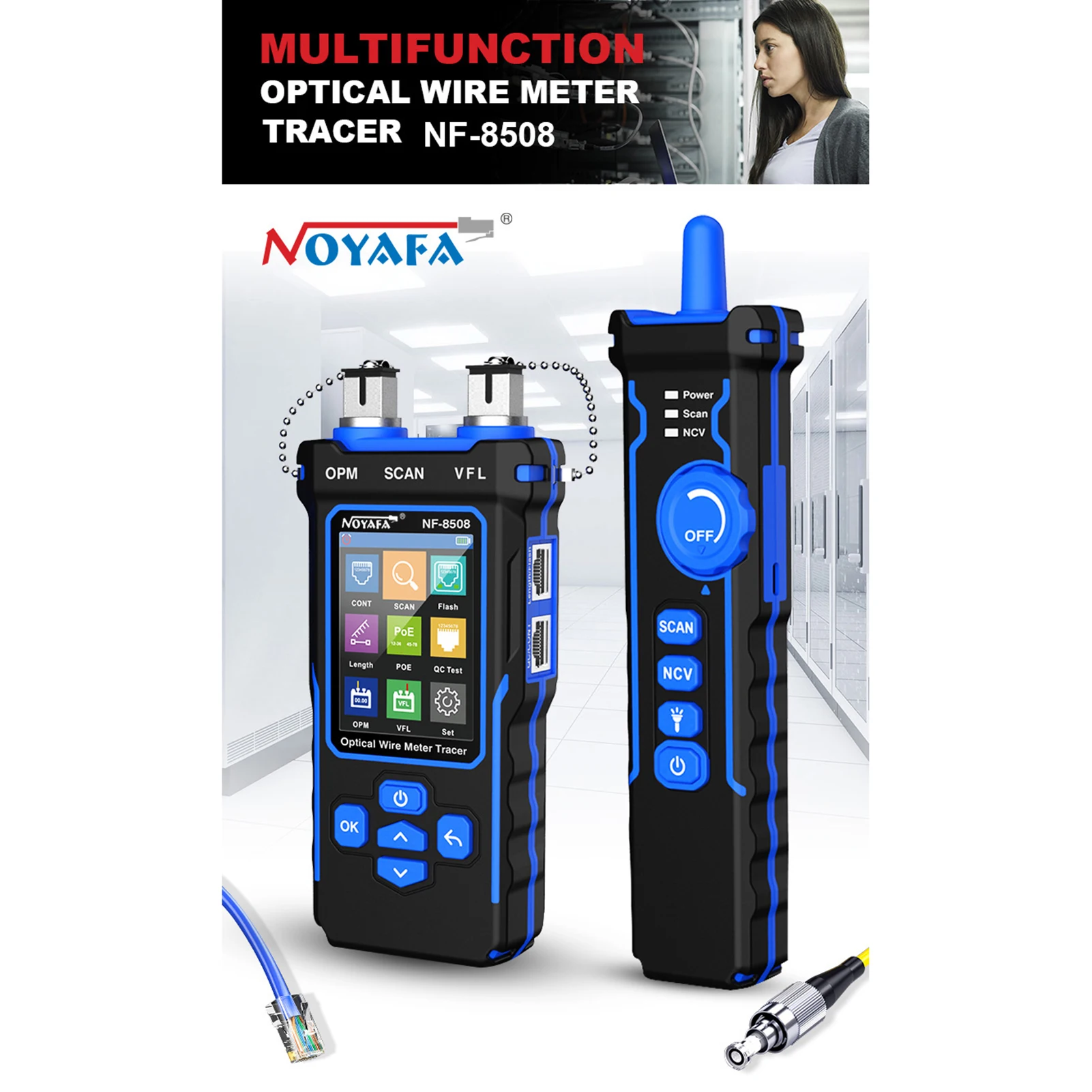 

NOYAFA NF-8508 Optical Wire Meter Tracer LCD Network Cable Tester Rechargeable Network Line Finder Wire Tracker PoE Checker