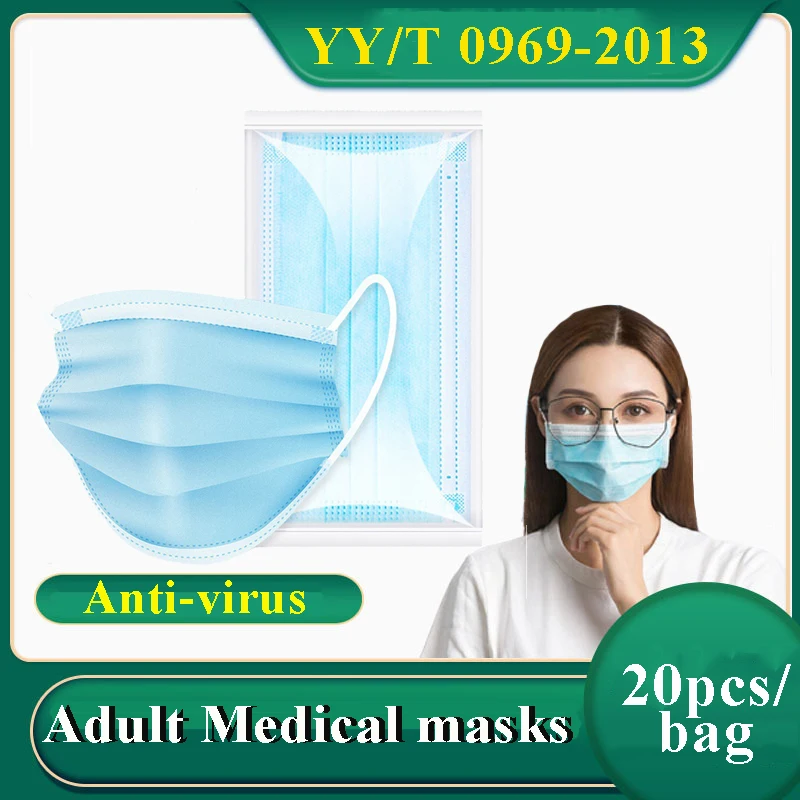 

20pcs Certified Surgical Mask Adult Blue Medical Disposable Face Masks Protective Mascarillas Masque Mouth Cover 3ply Dustproof