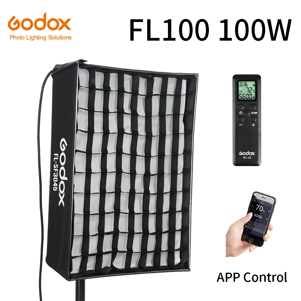 

Godox FL100 100W Portable LED Video Light Rollable Cloth Lamp with Honeycomb Grid Softbox + Remote Control for Studio Shooting