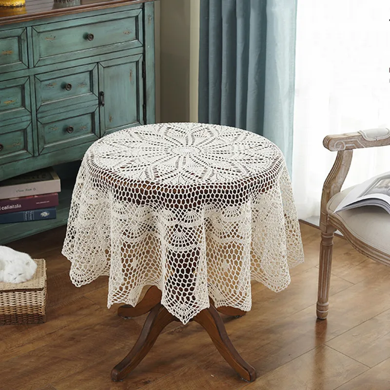 

Hot Luxury Round table cover Pastoral Crocheted table cloth Dining tablecloths Home Decorative christmas tablecloth cover table