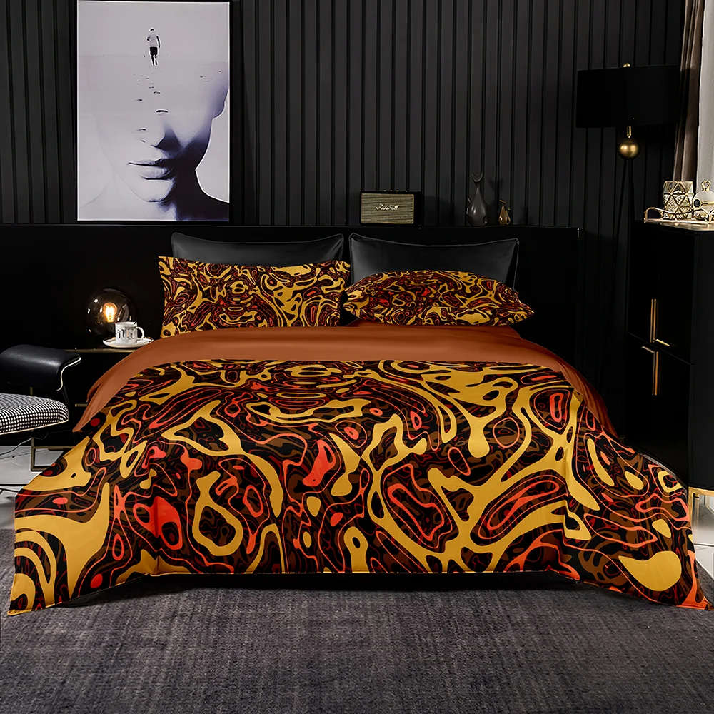 Luxury European Bedding Set 2/3Pcs Shinny Orange Light Duvet Cover &amp Pillowcase Quality Brown Lining for Queen King Size Bedroom |
