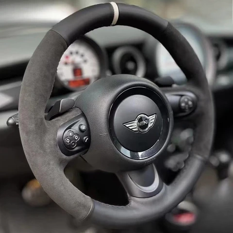 100% подходит для Mini Cooper Hatchback R56 R57 Clubman Clubvan Coupe, сшитый вручную замшевый чехол на руль автомобиля из натуральной кожи