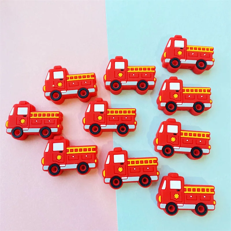 

10Pcs/Lot Mini New Fire truck Silicone Beads Baby Dummy Cartoon Pacifier Toy Accessories Teething Toys Silicone Baby Teether